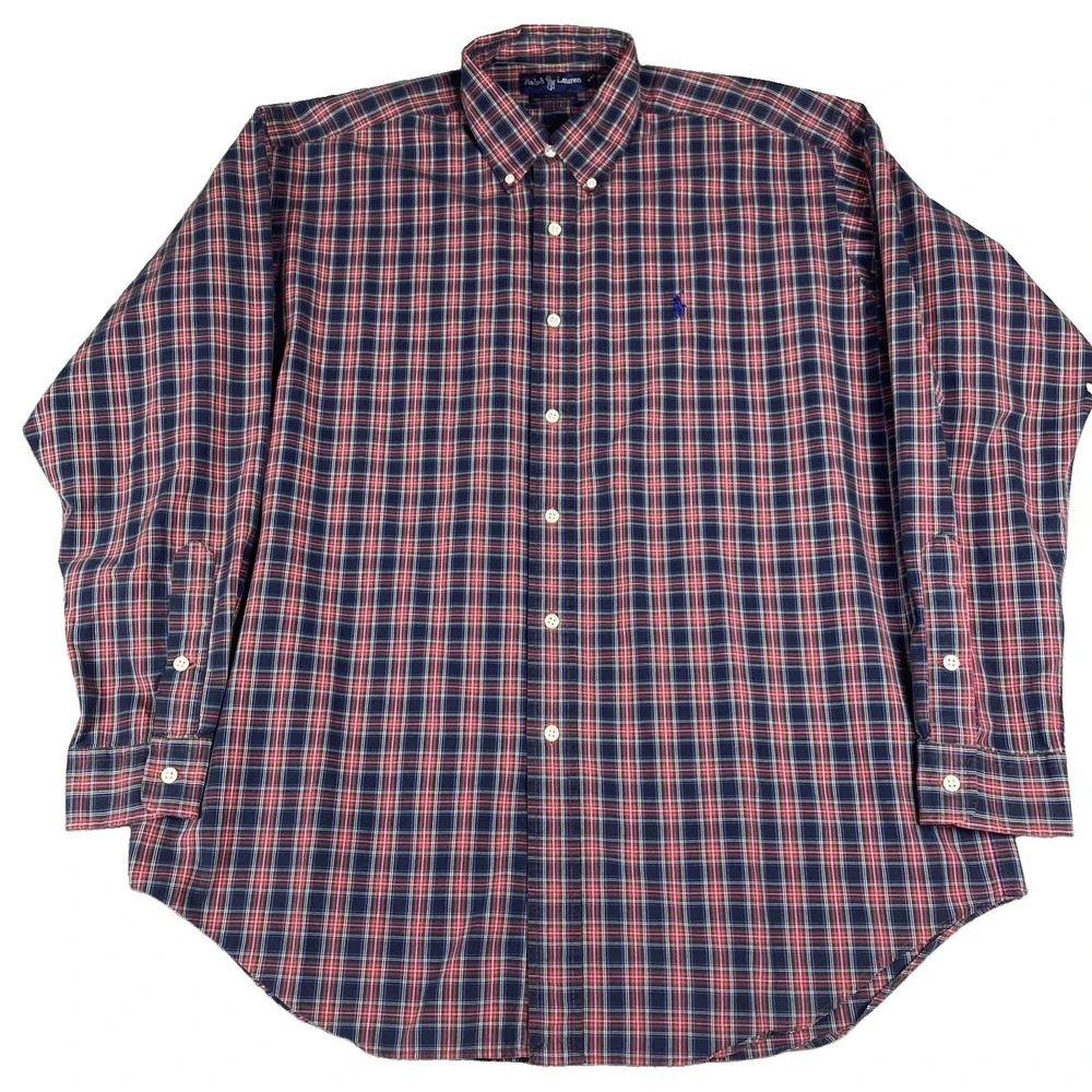 Polo Ralph Lauren Blake Men's Large Tartan Plaid Button Down 2 Ply Cotton Pony